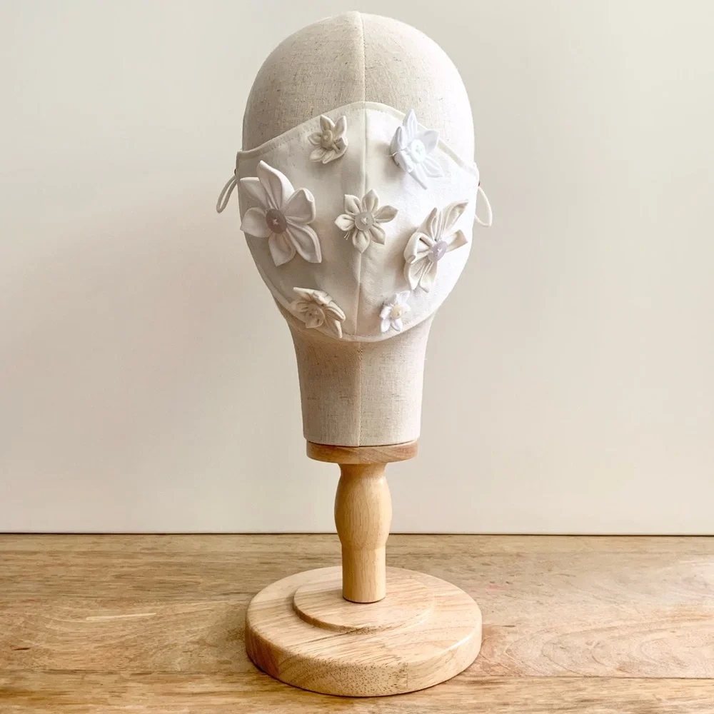 NEW Handmade White 3D Flowers Face Mask